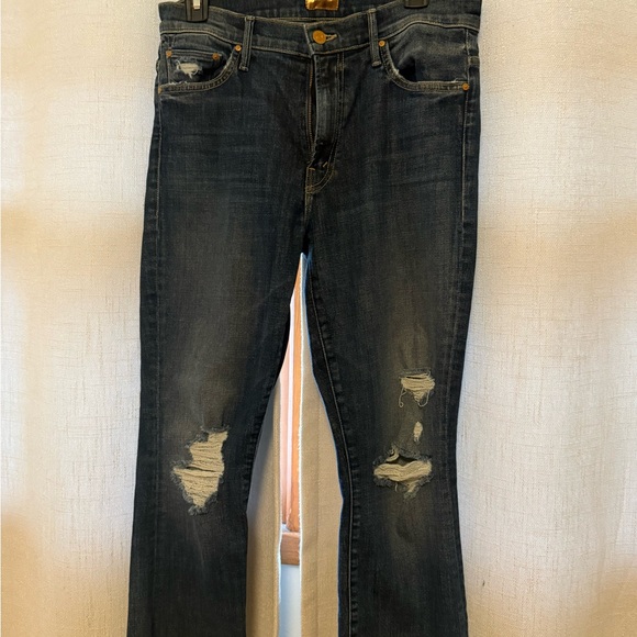 MOTHER Women's Dark Blue Distressed Flare Jeans - Picture 1 of 7